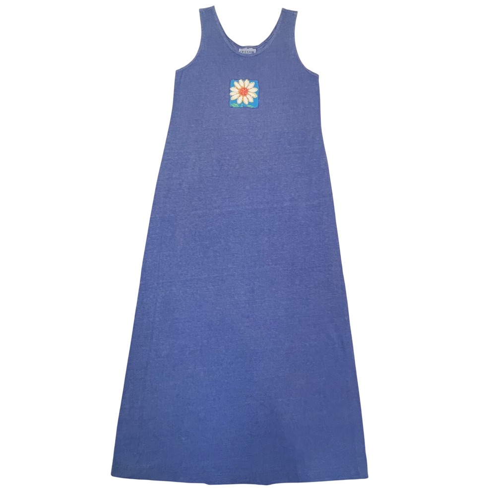 Fresh Produce Periwinkle Blue 100% Cotton Daisy Patch Maxi Tank Dress S